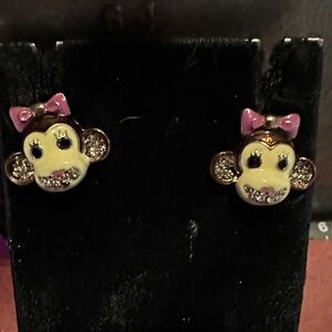 Betsey Johnson Pink Bow Monkey Earrings